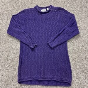 Stefano Sweater Womens S Purple Cable-Knit Crew Neck Long Sleeve Ramie Pullover
